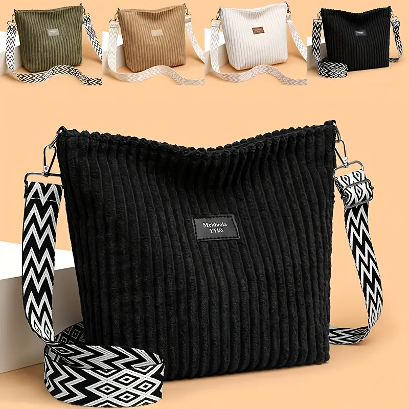 LS SHOP – Sac Bandoulière Femme en Velours Côtelé « Perfect Lily » | Blanc Élégant avec Bandoulière Réglable