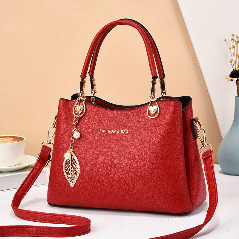 LS SHOP – Sac à Main Élégant pour Femme | Bandoulière Amovible, Détail Feuille Doré, Sac Blanc Chic