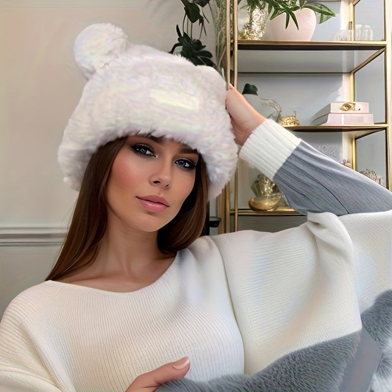 🧸❄️ LS Shop : Bonnet Hiver Femme – Oreilles d’Ours, Doux & Chaud 🖤✨