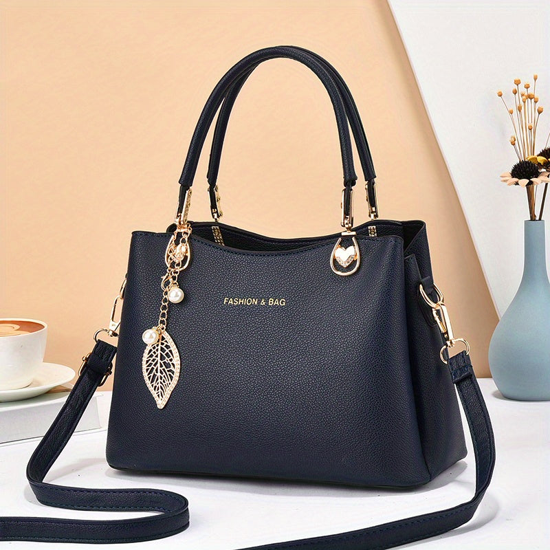LS SHOP – Sac à Main Élégant pour Femme | Bandoulière Amovible, Détail Feuille Doré, Sac Blanc Chic