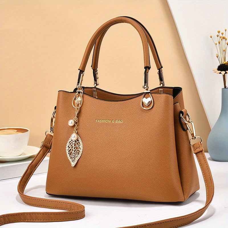 LS SHOP – Sac à Main Élégant pour Femme | Bandoulière Amovible, Détail Feuille Doré, Sac Blanc Chic