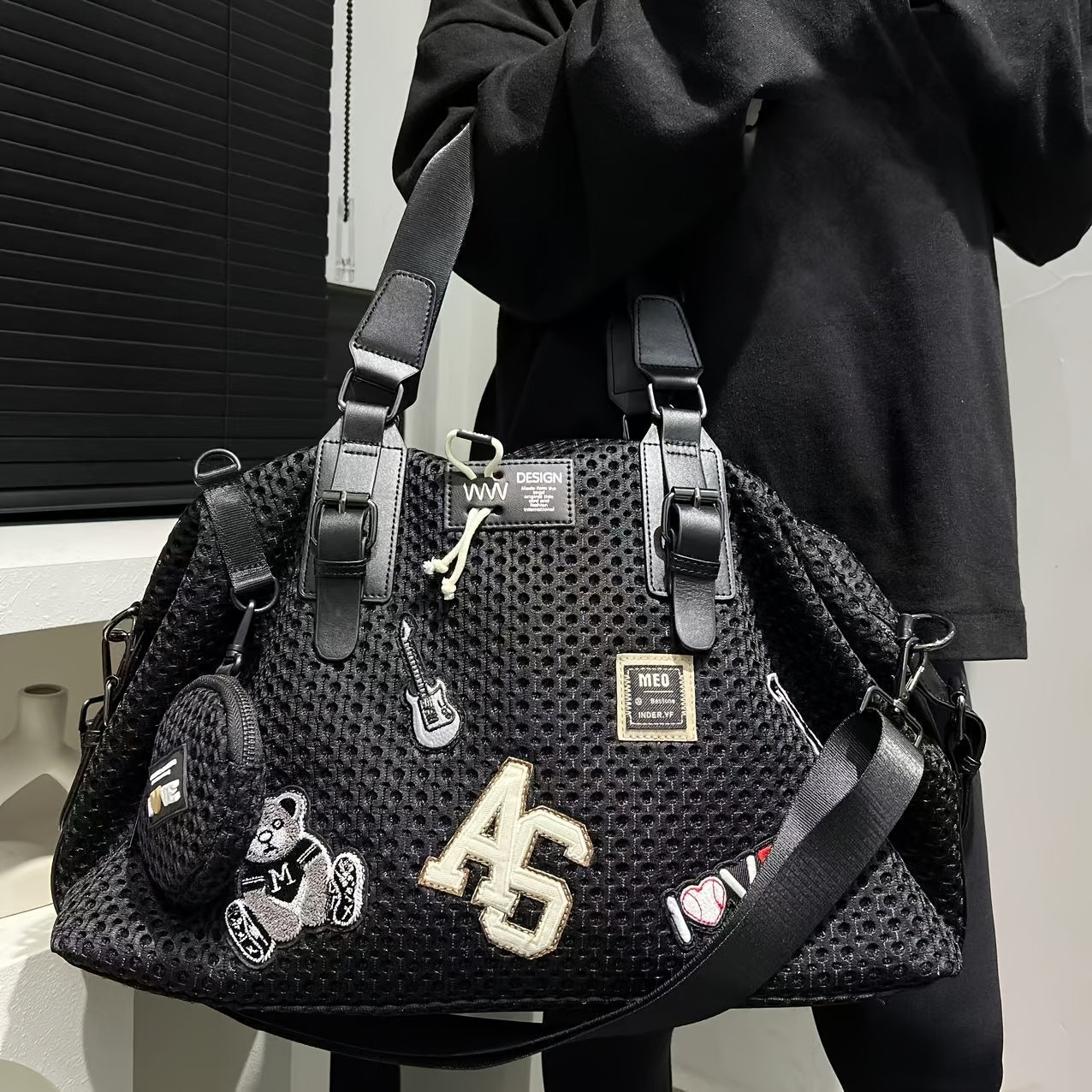 👜 LS SHOP – Sac Cabas XXL en Nylon Noir avec Teddy Bear – Tendance, Ultra-Pratique & Idéal Voyages ✨