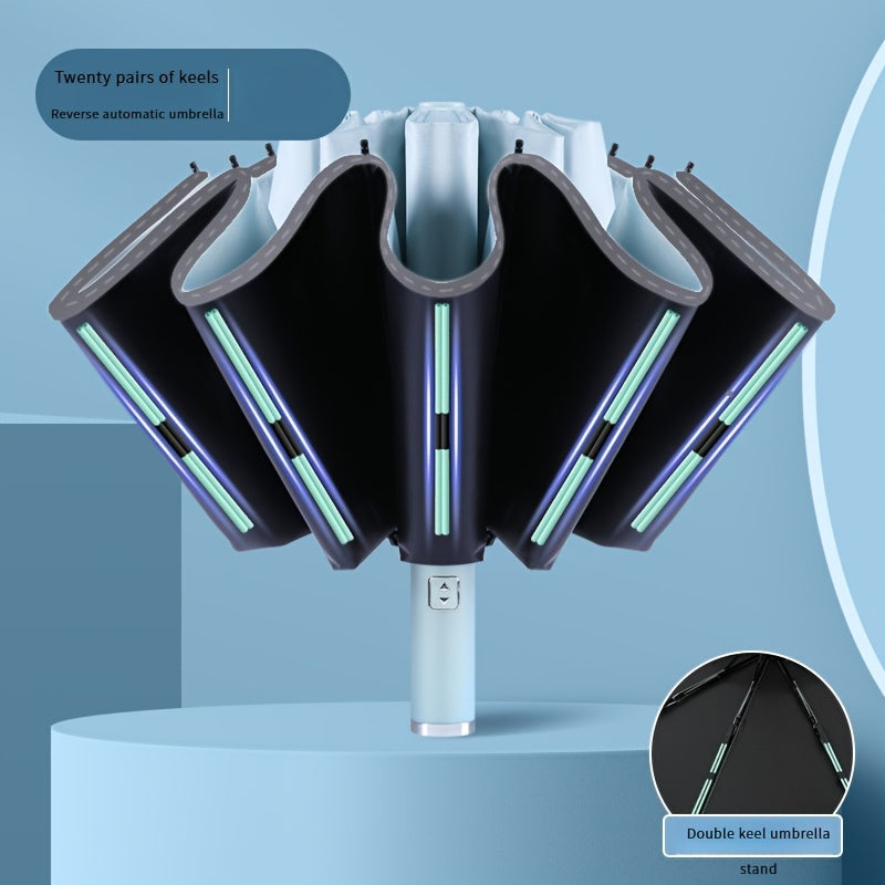 🌂 LS SHOP – Parapluie Réversible Automatique Compact Bleu Saphir – Imperméable, Protection UV, Design Pliant Élégant avec Double Armature et Système de Verrouillage Sécurisé pour le Soleil et la Pluie