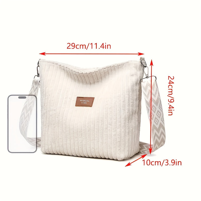 LS SHOP – Sac Bandoulière Femme en Velours Côtelé « Perfect Lily » | Blanc Élégant avec Bandoulière Réglable