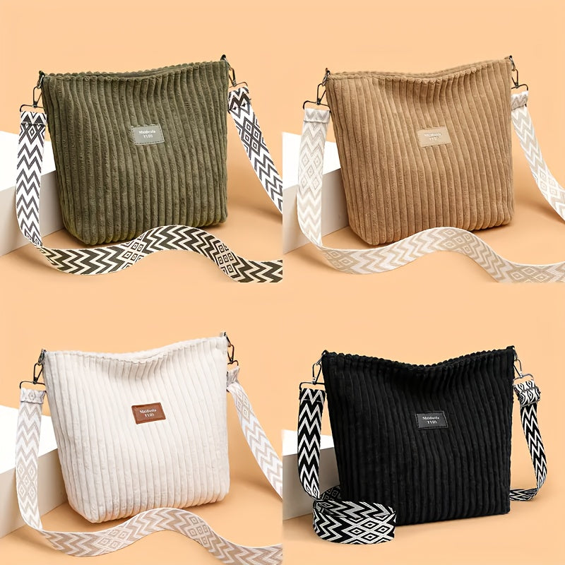 LS SHOP – Sac Bandoulière Femme en Velours Côtelé « Perfect Lily » | Blanc Élégant avec Bandoulière Réglable