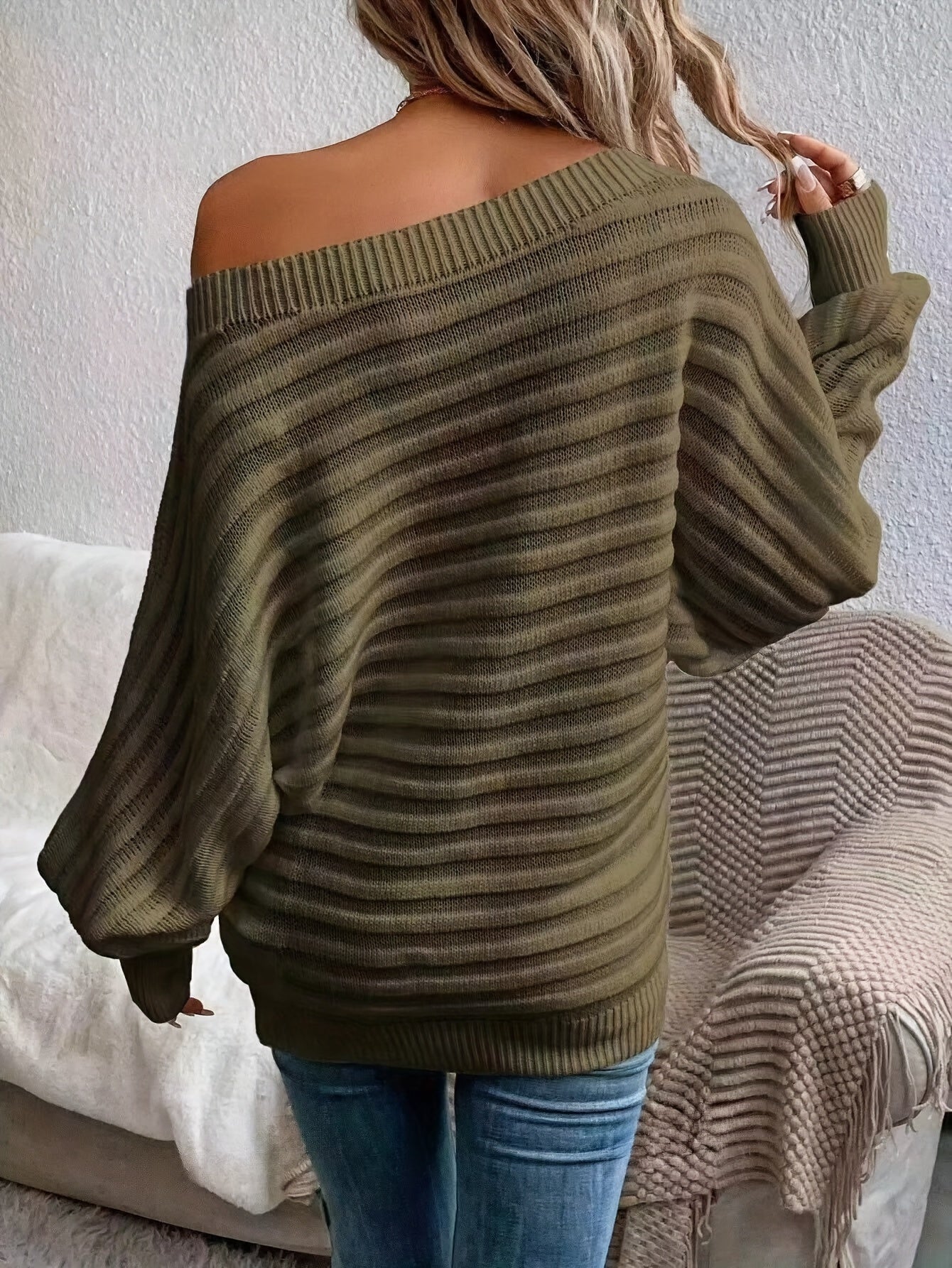 « LS-SHOP ✨ Pull Épaules Dénudées Femme – Chic, Couleur Unie, Pull Confortable en Acrylique à Manches Lanternes | ls-shop-pull-femme-chic »leeves, Casual & Stylish, Perfect for Fall/Winter - Hand Washable