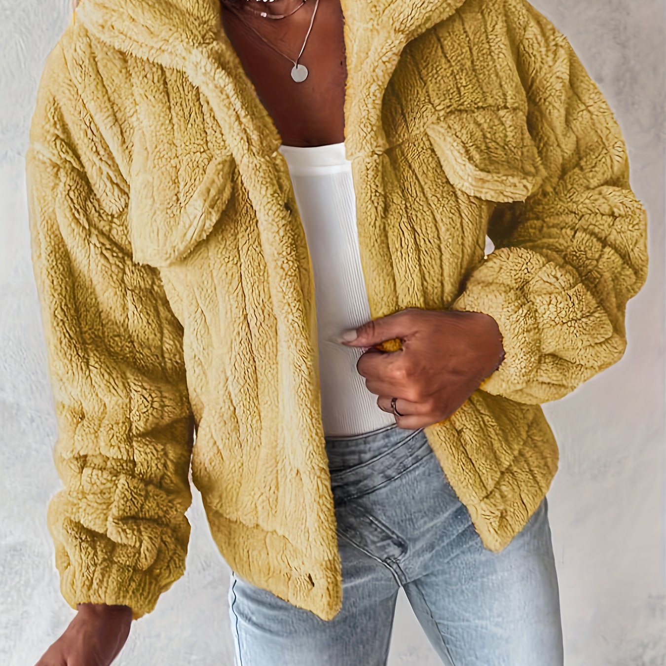 LS SHOP – Veste Teddy Décontractée pour Femme avec Fausses Poches | Polyester Confortable Automne/Hiver