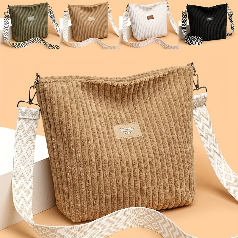 LS SHOP – Sac Bandoulière Femme en Velours Côtelé « Perfect Lily » | Blanc Élégant avec Bandoulière Réglable