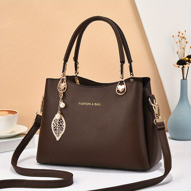 LS SHOP – Sac à Main Élégant pour Femme | Bandoulière Amovible, Détail Feuille Doré, Sac Blanc Chic