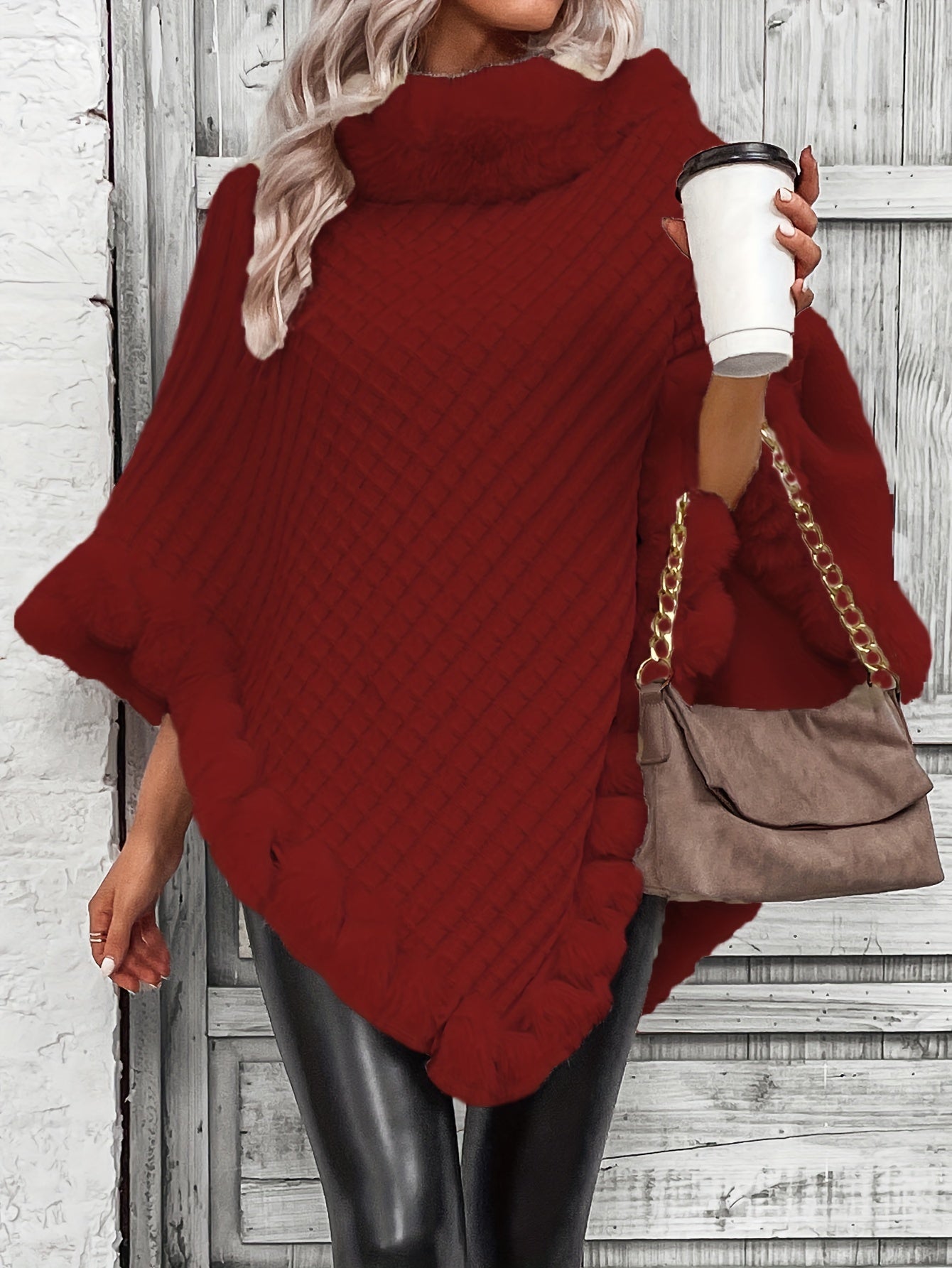 « LS-SHOP 🍁 Cape-Cardigan Femme Oversize – Col Fausse Fourrure, Ourlet Volanté, Marron & Gris | Cozy Automne/Hiver | ls-shop-cape-cardigan »