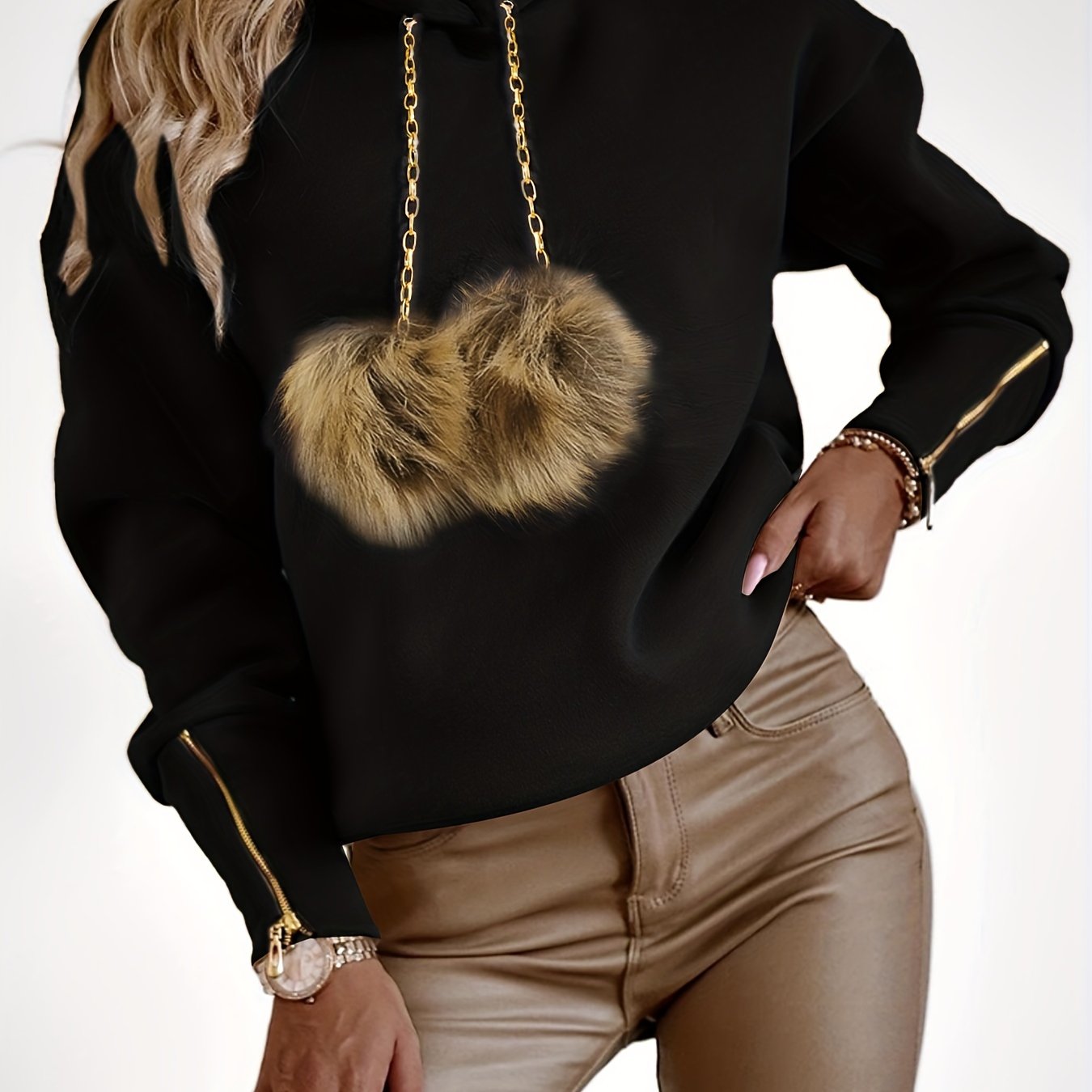 LS SHOP – Sweat à Capuche Douillet avec Pompons pour Femme | Pull Zippé Décontracté Automne/Hiver