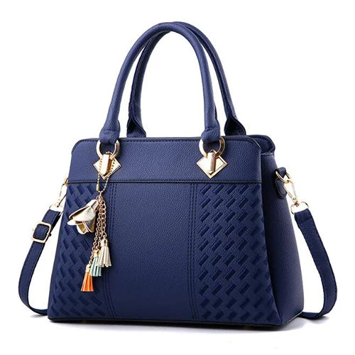 Sac à Main pour Femmes – Tote en PU Cuir avec Pompon et Broderie, Sac à Poignée, Bandoulière et Crossbody, Style Simple et Élégant