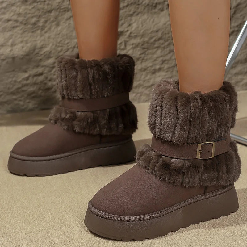 ❄️ LS Shop : Bottines Hiver Fluffy Confortables – Semelle Épaisse & Fourrure Douce 🖤✨