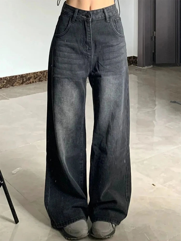 Jean Femme Vintage Coréen – Taille Haute, Évasé & Confortable