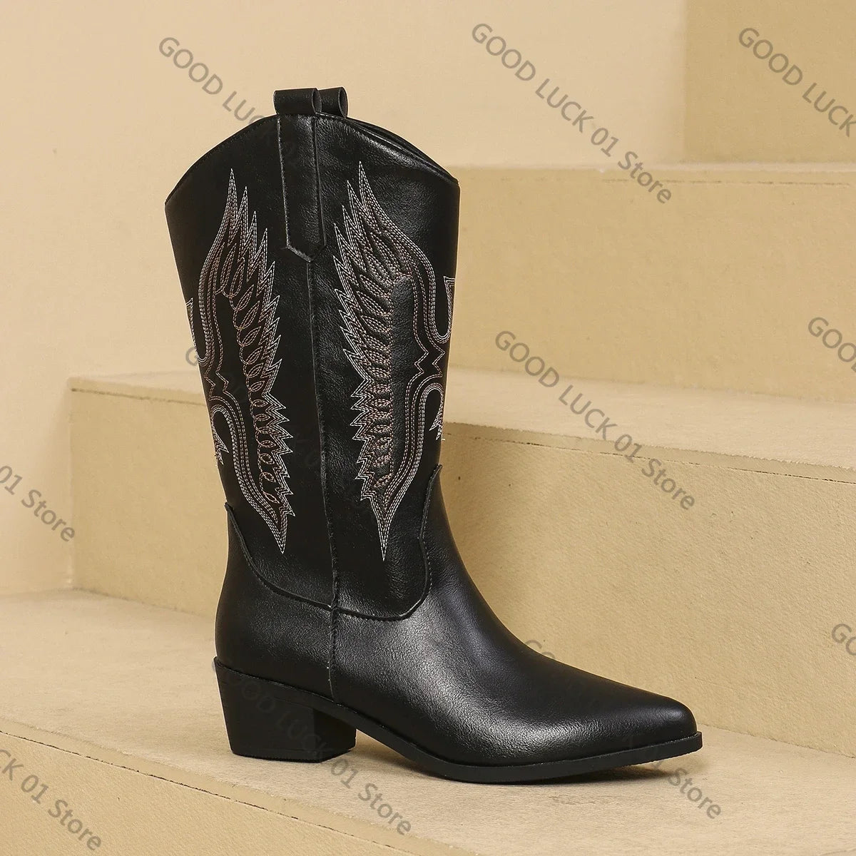 ✨ Bottes Mi-Mollet Femme – Talon Moyen & Bout Pointu Style Western