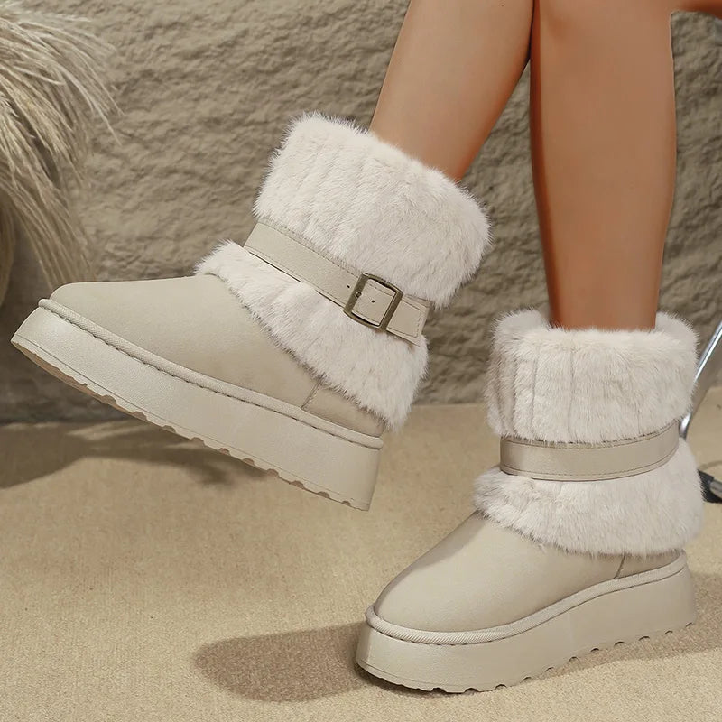 ❄️ LS Shop : Bottines Hiver Fluffy Confortables – Semelle Épaisse & Fourrure Douce 🖤✨