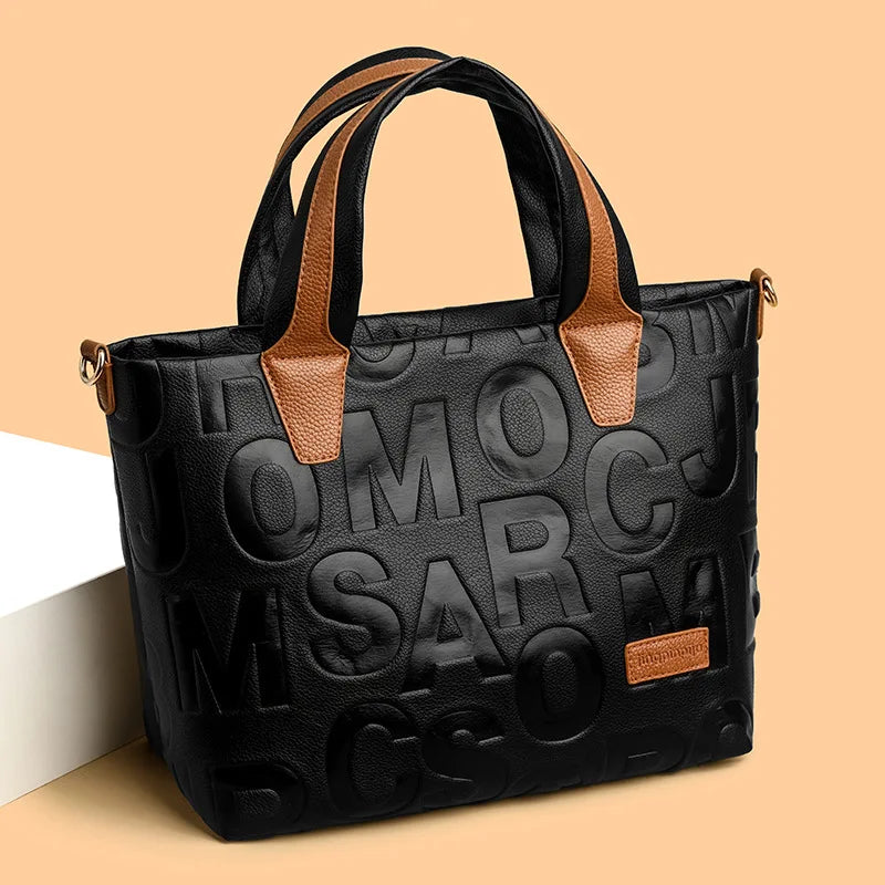 Sac à Main pour Femmes – Grande Capacité, PU Cuir avec Lettre Gravée, Bandoulière Style Designer, Sac à Épaule et Crossbody