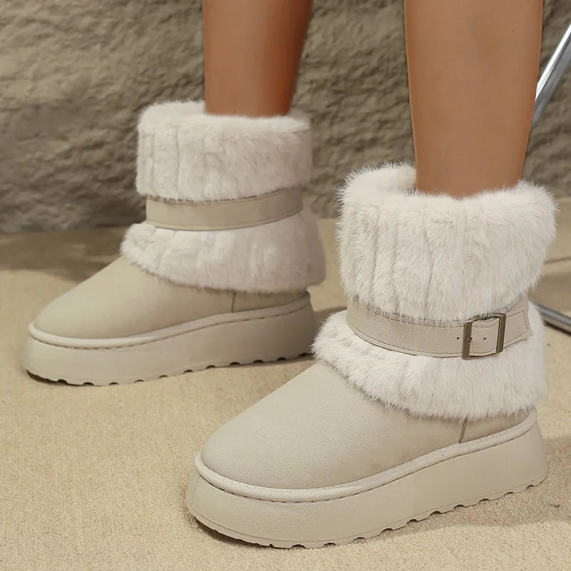 ❄️ LS Shop : Bottines Hiver Fluffy Confortables – Semelle Épaisse & Fourrure Douce 🖤✨