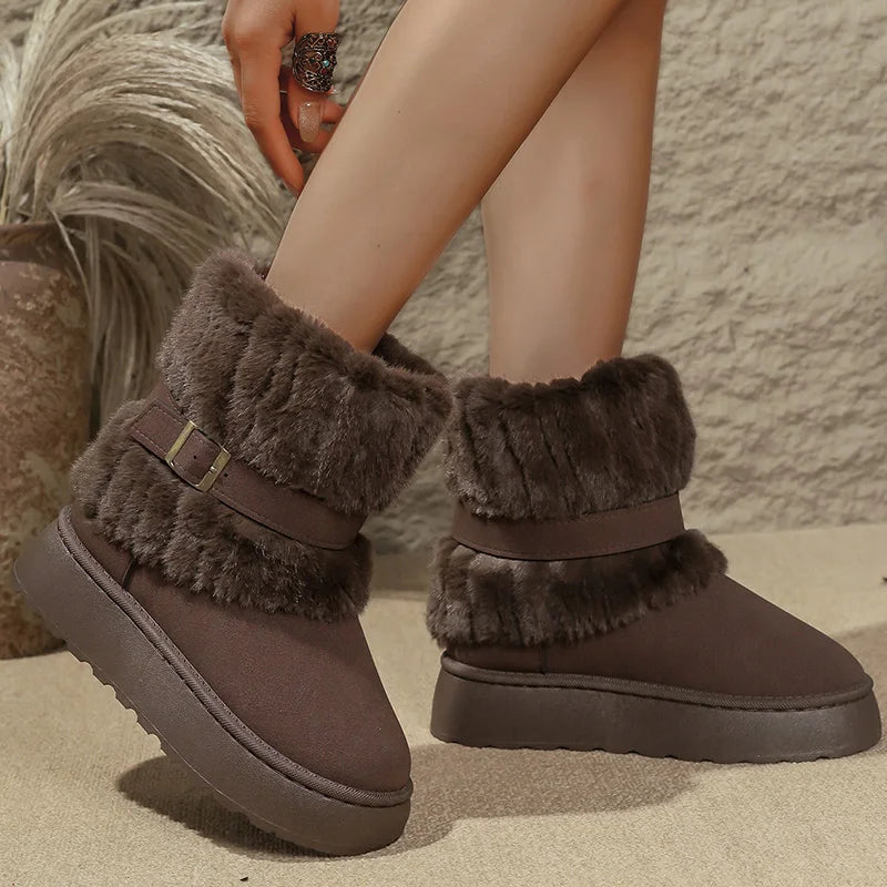 ❄️ LS Shop : Bottines Hiver Fluffy Confortables – Semelle Épaisse & Fourrure Douce 🖤✨