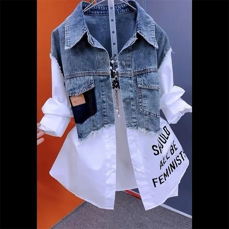 👖 Chemise Veste Femme en Denim – Style Coréen Décontracté 👖