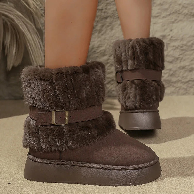 ❄️ LS Shop : Bottines Hiver Fluffy Confortables – Semelle Épaisse & Fourrure Douce 🖤✨
