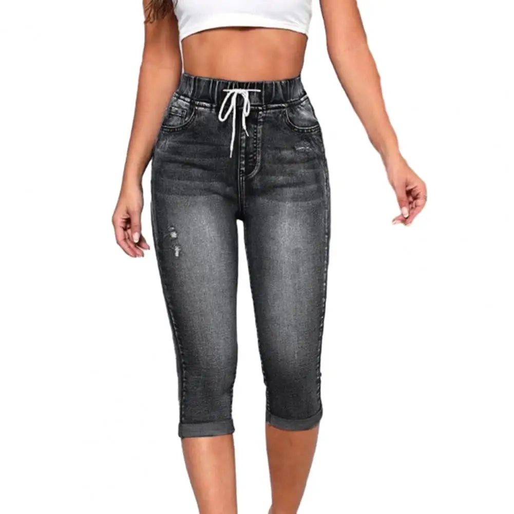 jeans capris taille haute pour femmes.