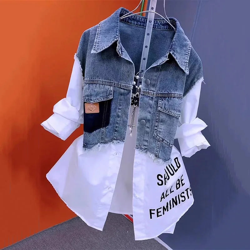 👖 Chemise Veste Femme en Denim – Style Coréen Décontracté 👖