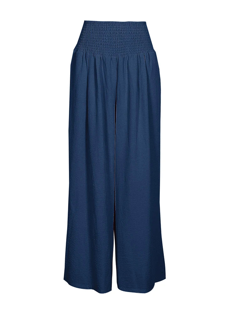 Pantalon grande taille taille haute à jambes larges en coton et lin pour femme, élastique, style rétro, mode décontractée, printemps-été.