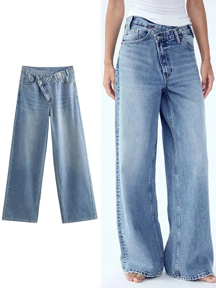 Jean Large Femme LS SHOP – Taille Haute, Style Vintage 2025, Coupe Droite et Casual
