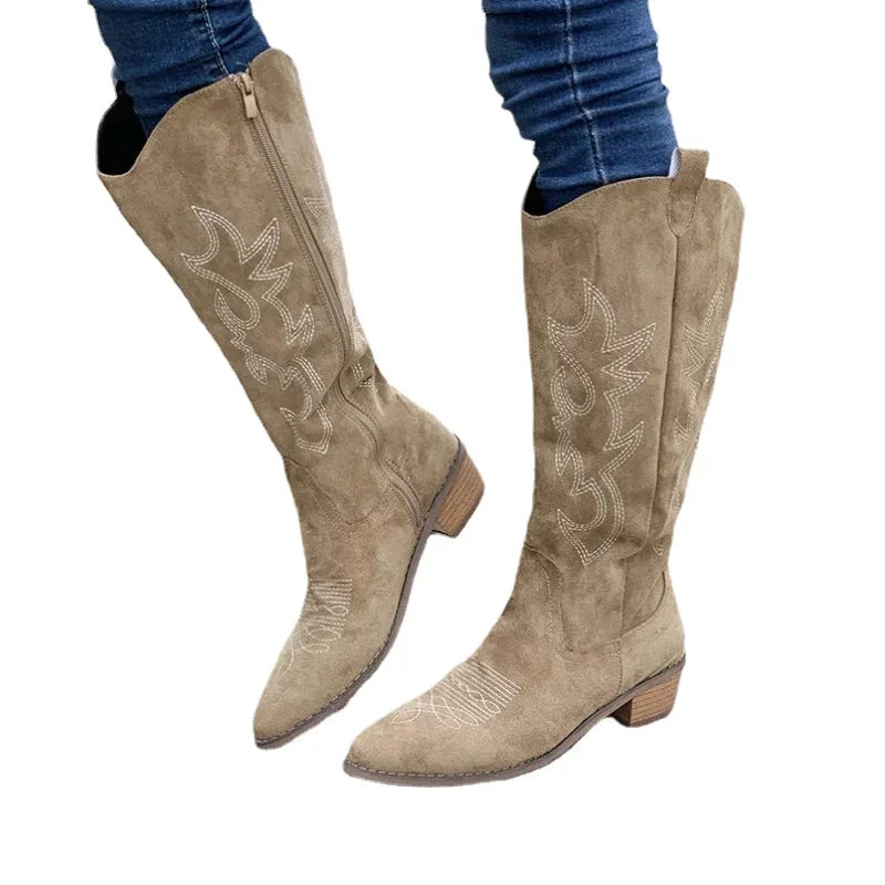 ✨ Bottes Western Femme – Style Cowboy à Talon Épais & Bout Pointu