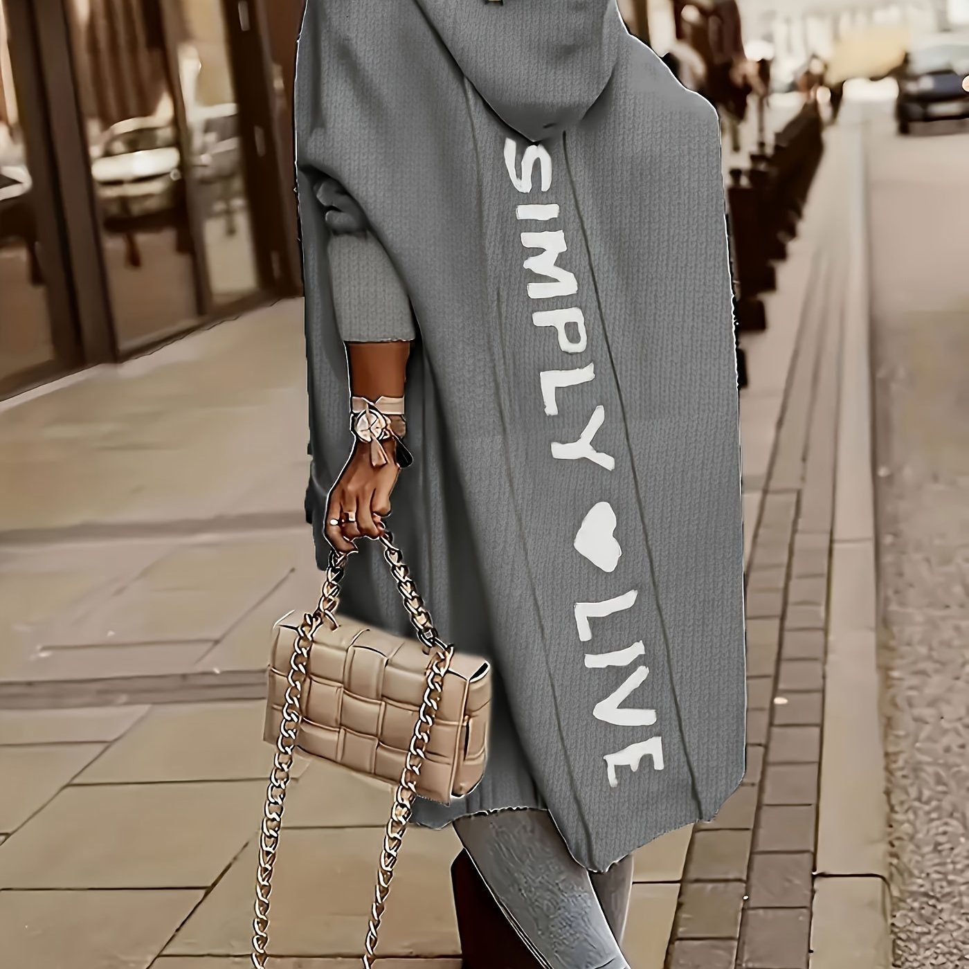 LS SHOP – Gilet à Capuche Décontracté pour Femme | Col V, Motif Lettres, Manches Longues Automne/Hiver