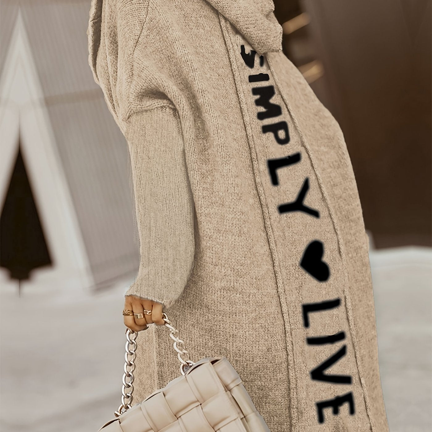 LS SHOP – Gilet à Capuche Décontracté pour Femme | Col V, Motif Lettres, Manches Longues Automne/Hiver