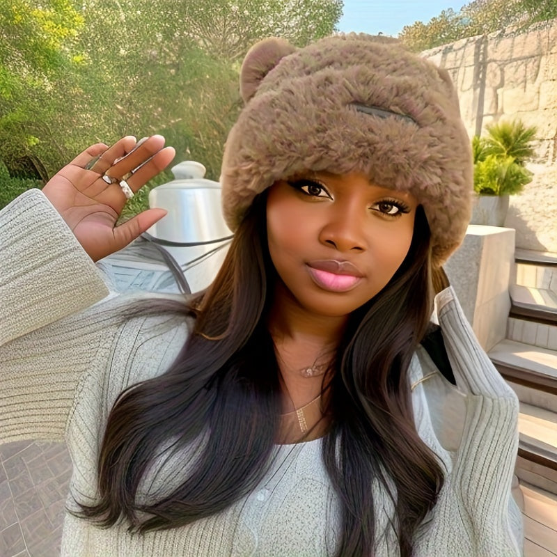 🧸❄️ LS Shop : Bonnet Hiver Femme – Oreilles d’Ours, Doux & Chaud 🖤✨