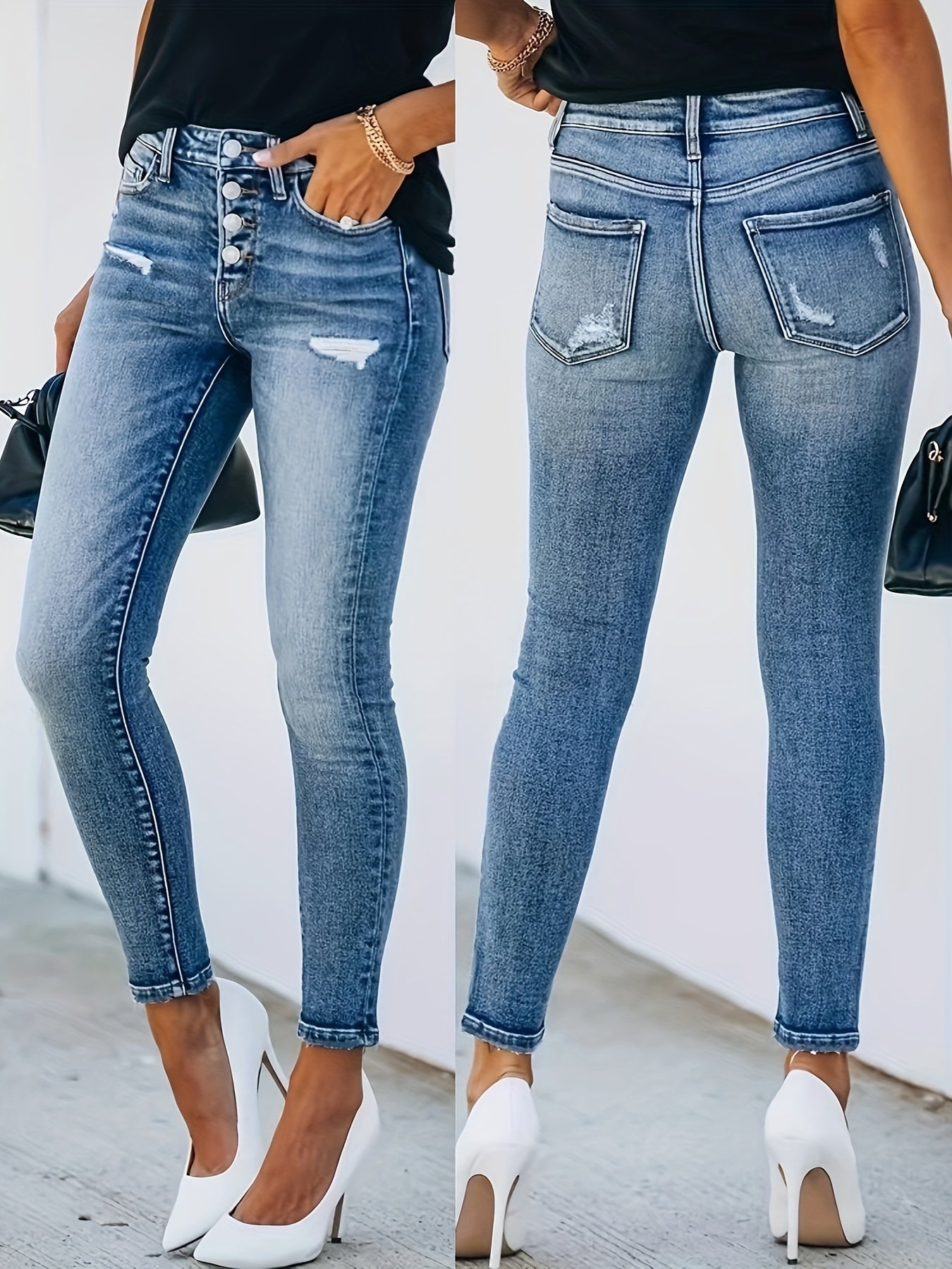 « LS-SHOP 👖 Jeans Skinny Femme Stretch – Taille Haute/Mi-Haute, Coupe Slim, Denim Bleu Clair | Street Style & Casual | ls-shop-jeans-skinny »
