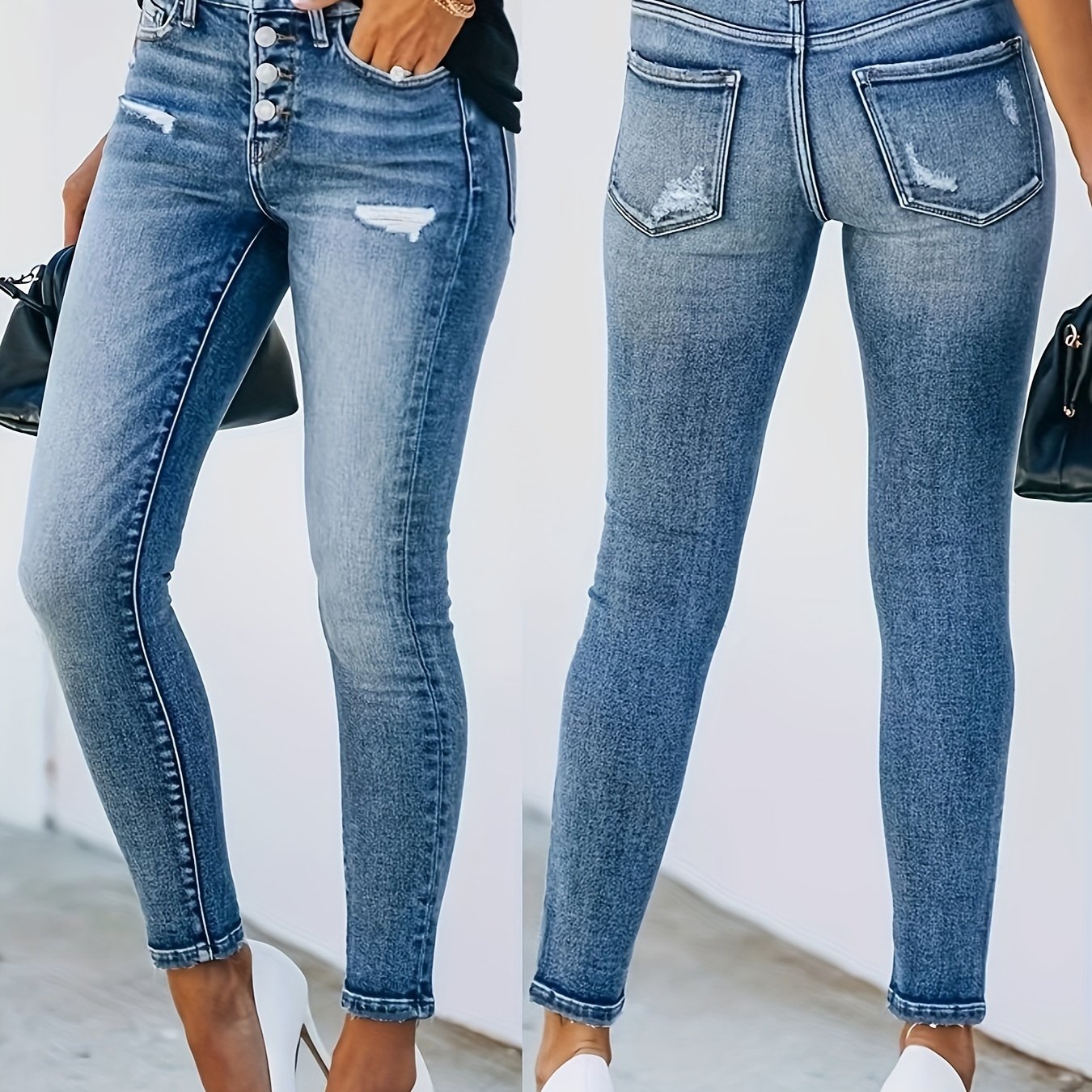 « LS-SHOP 👖 Jeans Skinny Femme Stretch – Taille Haute/Mi-Haute, Coupe Slim, Denim Bleu Clair | Street Style & Casual | ls-shop-jeans-skinny »