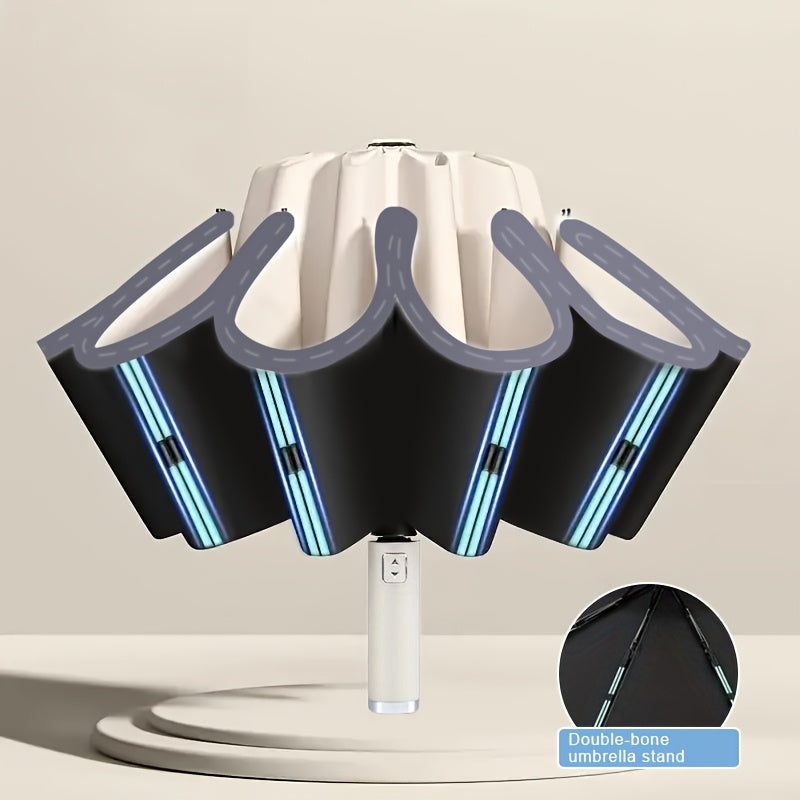 🌂 LS SHOP – Parapluie Réversible Automatique Compact Bleu Saphir – Imperméable, Protection UV, Design Pliant Élégant avec Double Armature et Système de Verrouillage Sécurisé pour le Soleil et la Pluie
