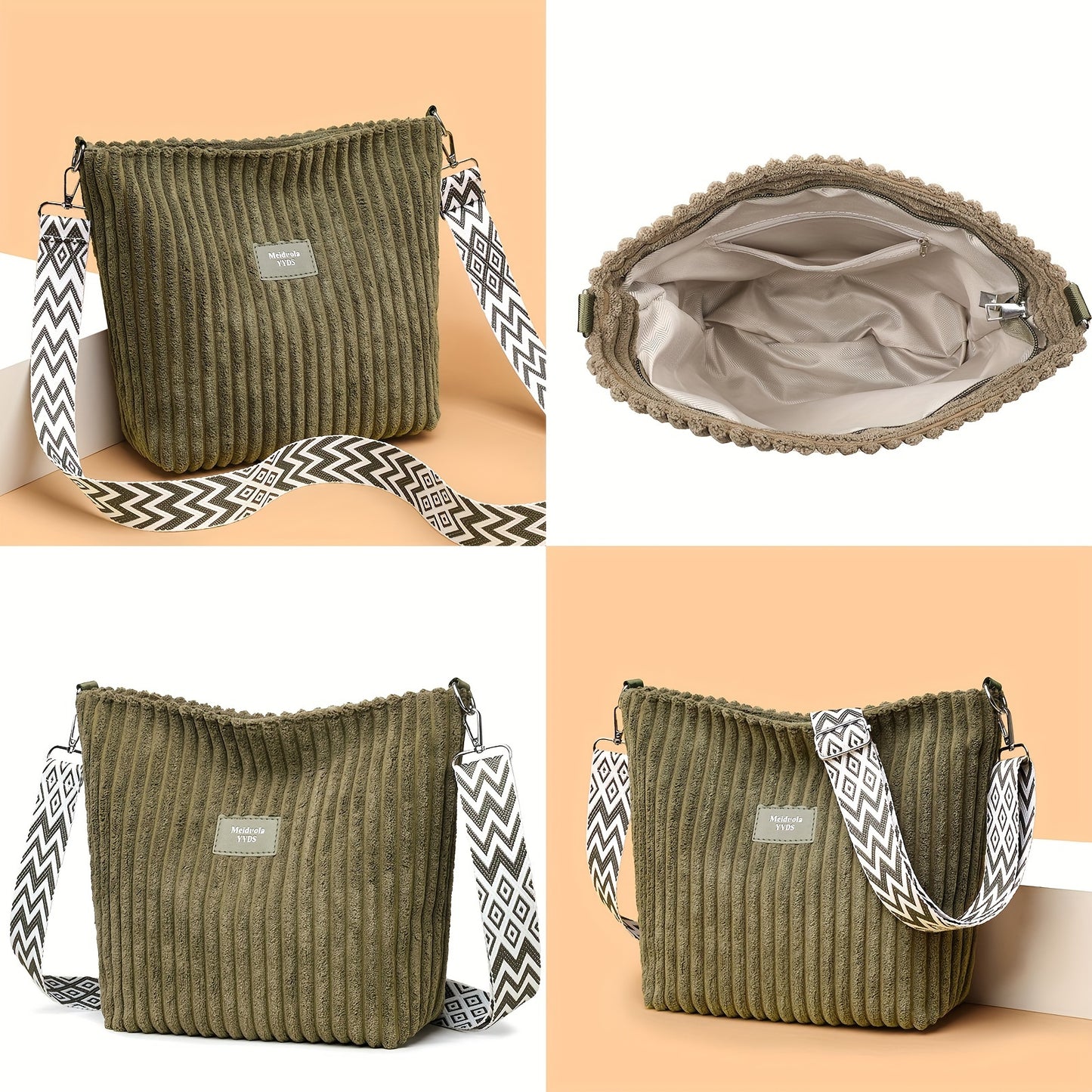 LS SHOP – Sac Bandoulière Femme en Velours Côtelé « Perfect Lily » | Blanc Élégant avec Bandoulière Réglable