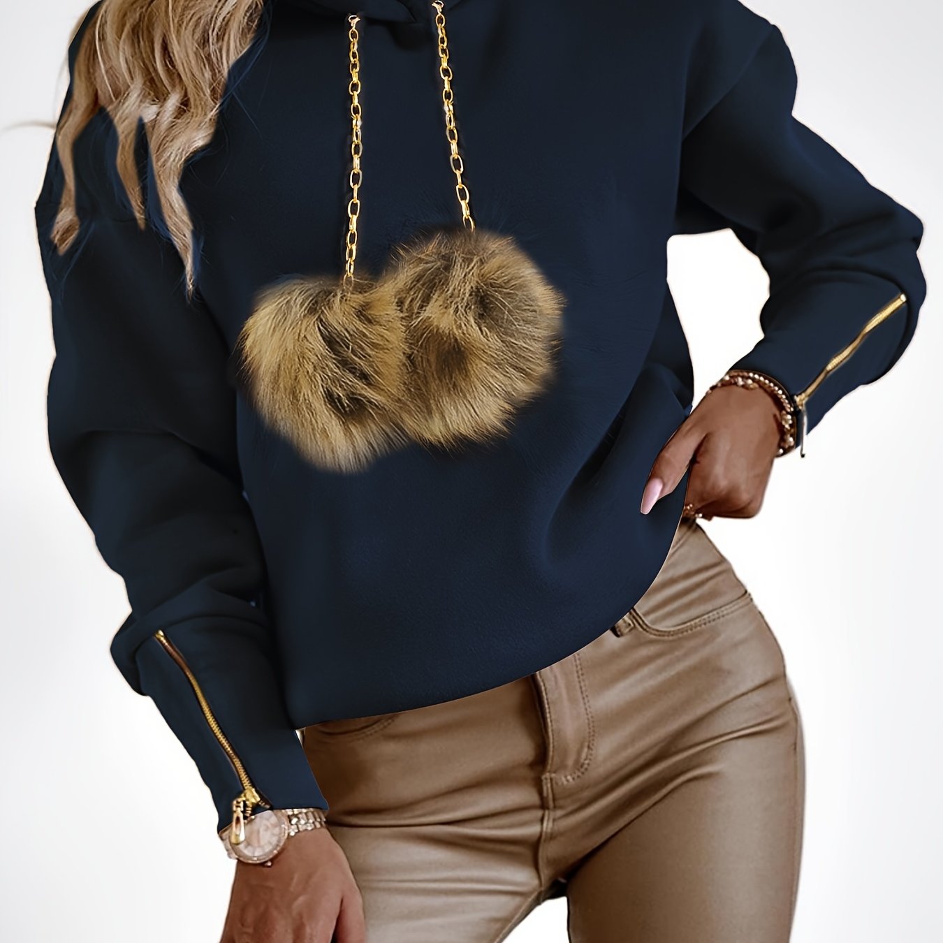 LS SHOP – Sweat à Capuche Douillet avec Pompons pour Femme | Pull Zippé Décontracté Automne/Hiver