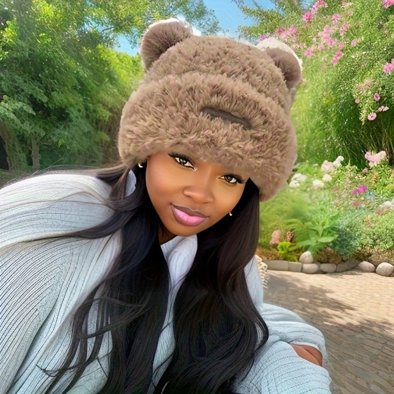 🧸❄️ LS Shop : Bonnet Hiver Femme – Oreilles d’Ours, Doux & Chaud 🖤✨