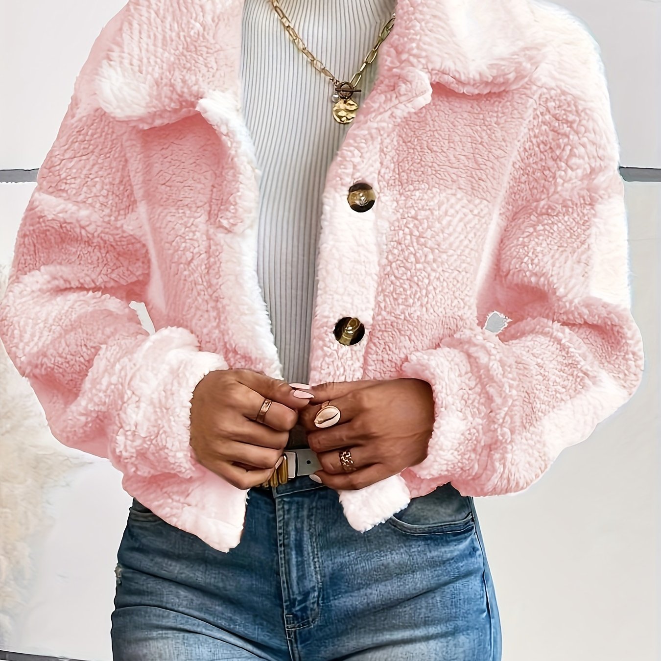 LS SHOP – Manteau Teddy à Carreaux avec Boutons | Veste Longue Hiver Thermique pour Femme