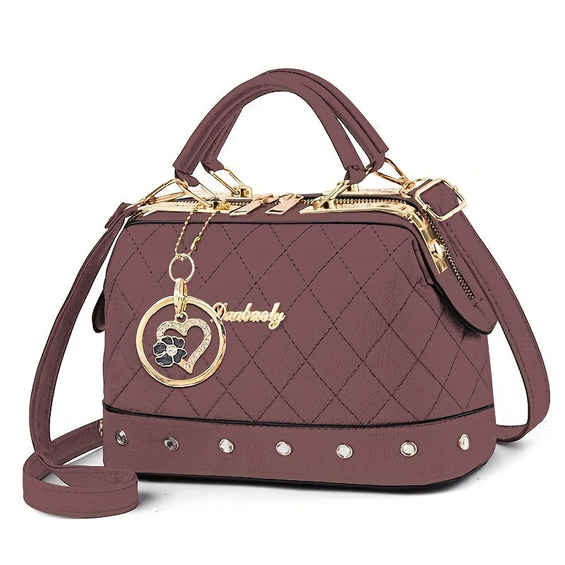 LS SHOP – Sac Boston Matelassé Noir | Bandoulière Réglable, Détail Strass et Clous Dorés