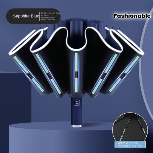 🌂 LS SHOP – Parapluie Réversible Automatique Compact Bleu Saphir – Imperméable, Protection UV, Design Pliant Élégant avec Double Armature et Système de Verrouillage Sécurisé pour le Soleil et la Pluie
