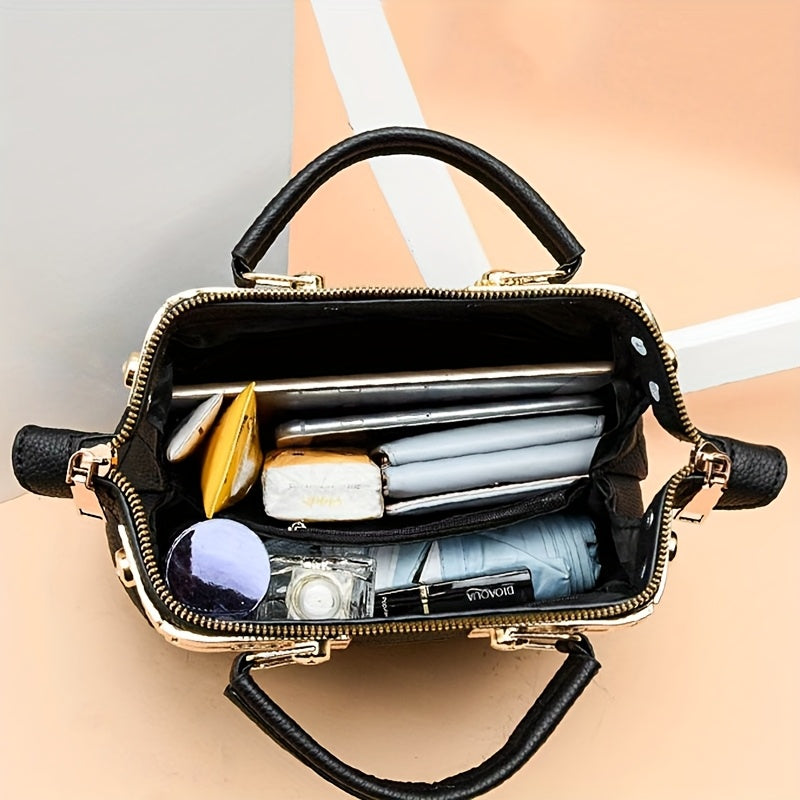 LS SHOP – Sac Boston Matelassé Noir | Bandoulière Réglable, Détail Strass et Clous Dorés