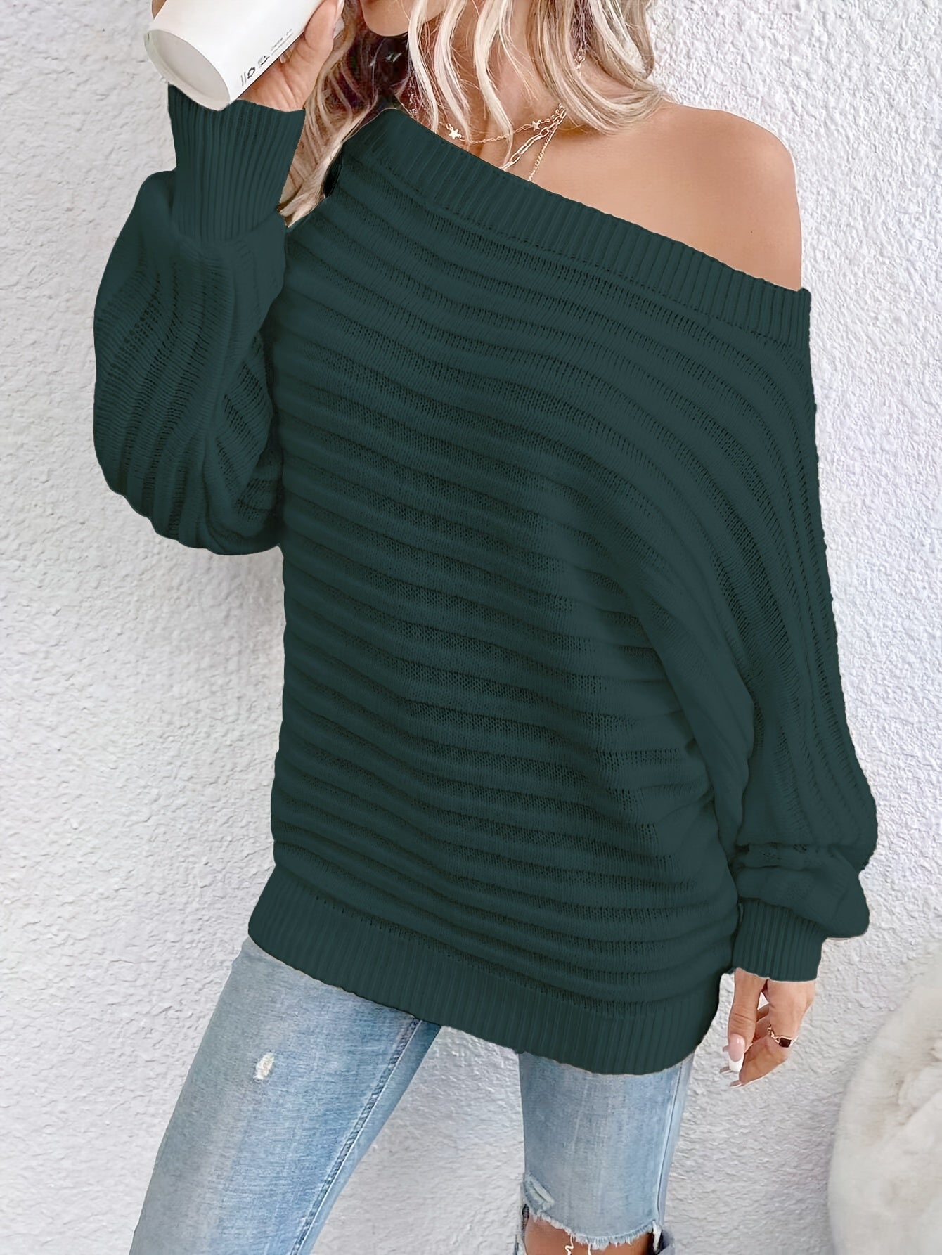 « LS-SHOP ✨ Pull Épaules Dénudées Femme – Chic, Couleur Unie, Pull Confortable en Acrylique à Manches Lanternes | ls-shop-pull-femme-chic »leeves, Casual & Stylish, Perfect for Fall/Winter - Hand Washable