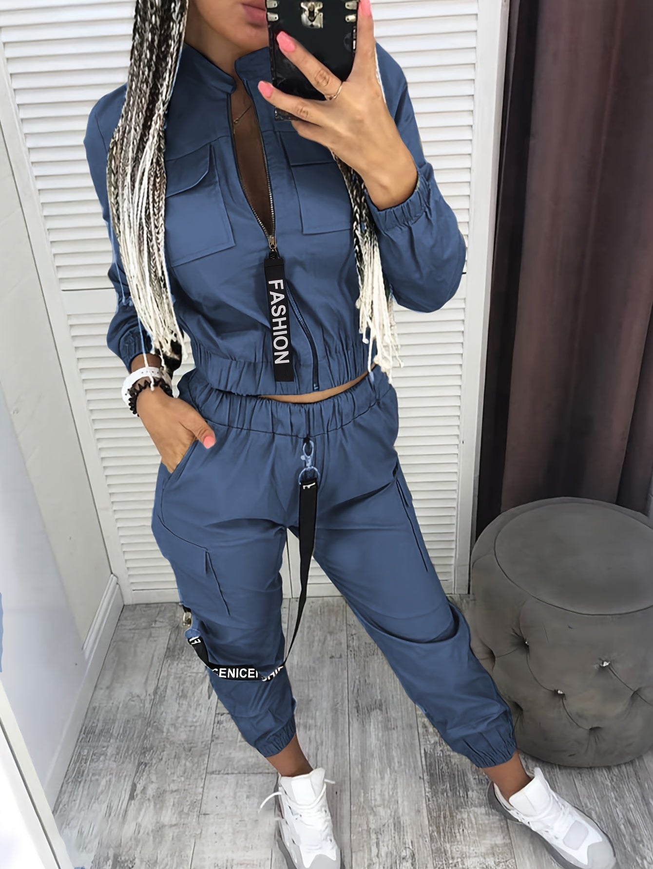 LS SHOP – Ensemble Décontracté Femme Cargo | Veste Zippée et Pantalon en Polyester Extensible