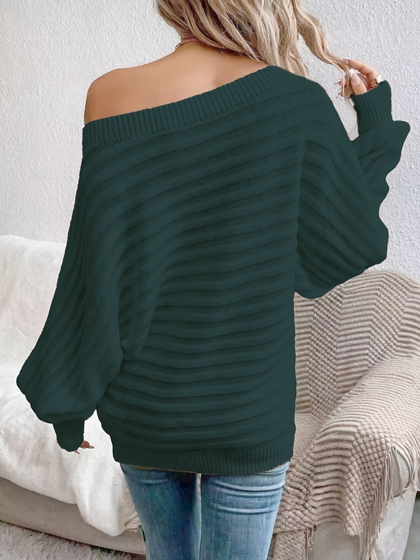 « LS-SHOP ✨ Pull Épaules Dénudées Femme – Chic, Couleur Unie, Pull Confortable en Acrylique à Manches Lanternes | ls-shop-pull-femme-chic »leeves, Casual & Stylish, Perfect for Fall/Winter - Hand Washable
