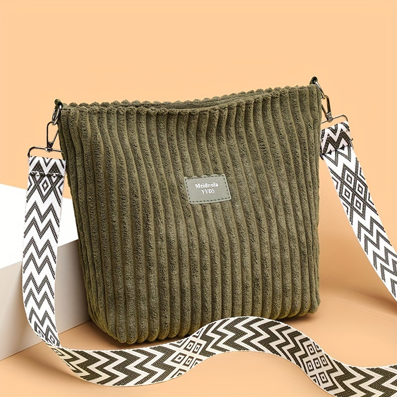 LS SHOP – Sac Bandoulière Femme en Velours Côtelé « Perfect Lily » | Blanc Élégant avec Bandoulière Réglable