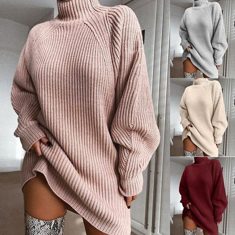 Pull Robe Femme Col Roulé – Chaud, Long, Style Hiver