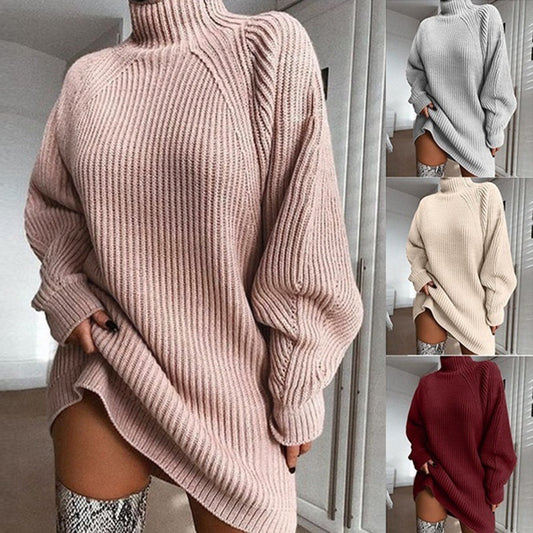 Pull Robe Femme Col Roulé – Chaud, Long, Style Hiver