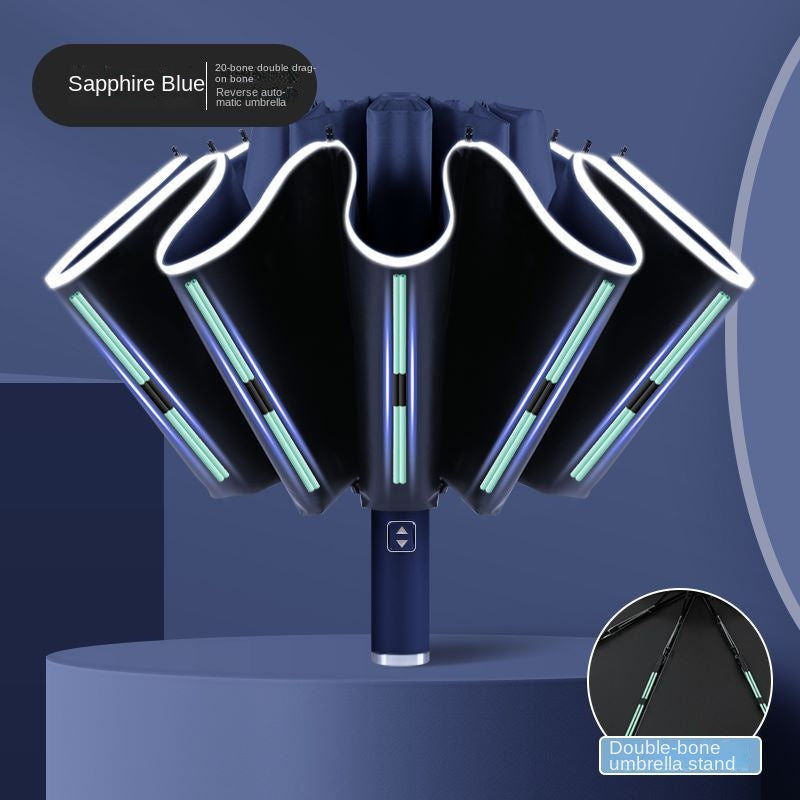 🌂 LS SHOP – Parapluie Réversible Automatique Compact Bleu Saphir – Imperméable, Protection UV, Design Pliant Élégant avec Double Armature et Système de Verrouillage Sécurisé pour le Soleil et la Pluie